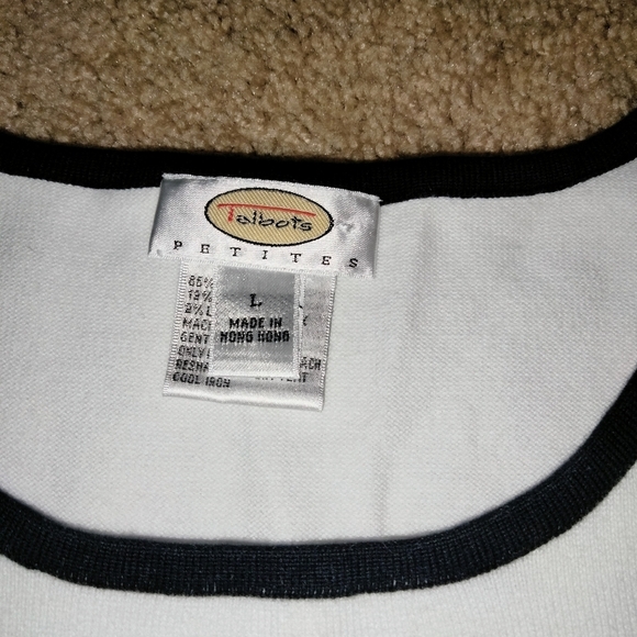 Talbots (Size L) White & Black Trim Scoop Neck Sleeveless Stretch Sweater Vest - Picture 4 of 5